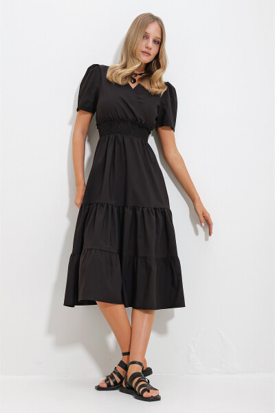 Women's Black Wrap Belted Ruffle Poplin Dress ALC-X11610 - 4