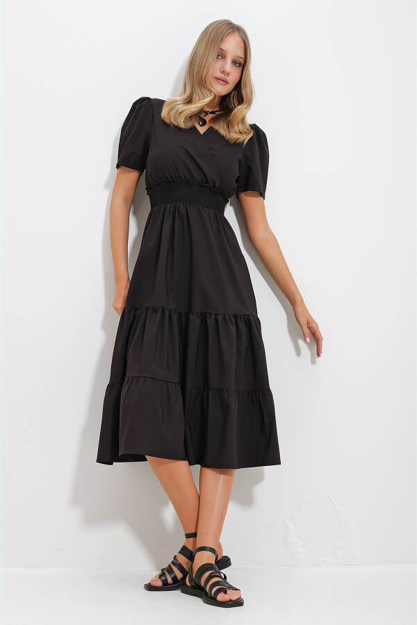 Women's Black Wrap Belted Ruffle Poplin Dress ALC-X11610 - 4