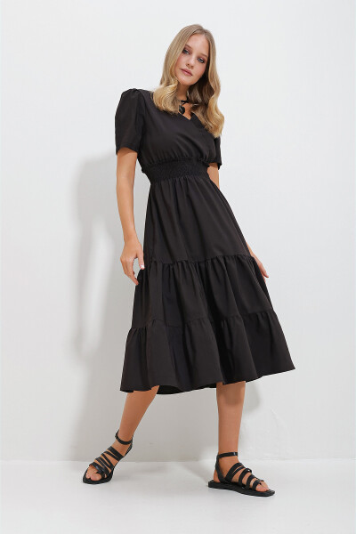 Women's Black Wrap Belted Ruffle Poplin Dress ALC-X11610 - 5
