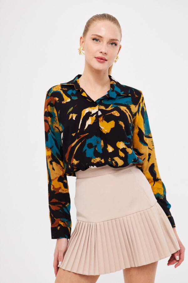 Women's Black-Yellow Patterned Long Sleeve Shirt ARM-25K00 - 1