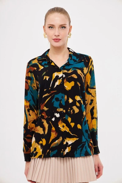 Women's Black-Yellow Patterned Long Sleeve Shirt ARM-25K00 - ARMONIKA (1)
