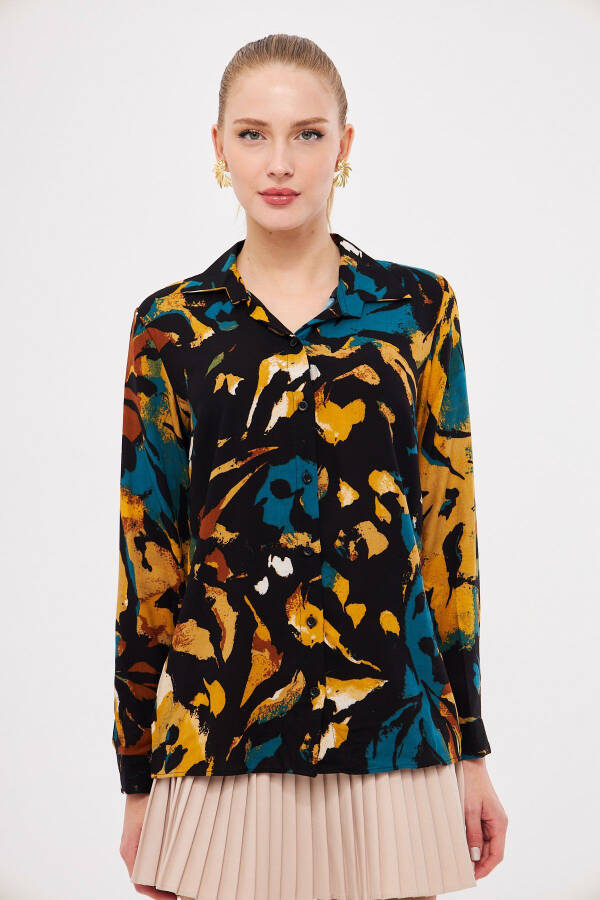 Women's Black-Yellow Patterned Long Sleeve Shirt ARM-25K00 - 2
