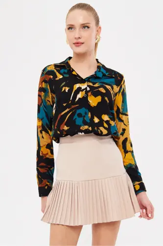 Women's Black-Yellow Patterned Long Sleeve Shirt ARM-25K00 - 4