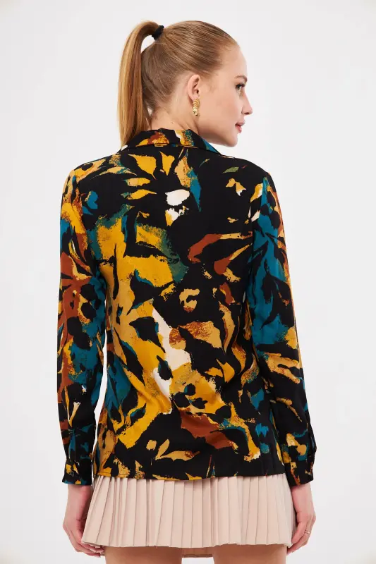 Women's Black-Yellow Patterned Long Sleeve Shirt ARM-25K00 - 6