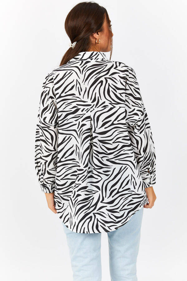 Women's Black Zebra Pattern Oversized Long Basic Shirt Arm-22Y001145 - 4