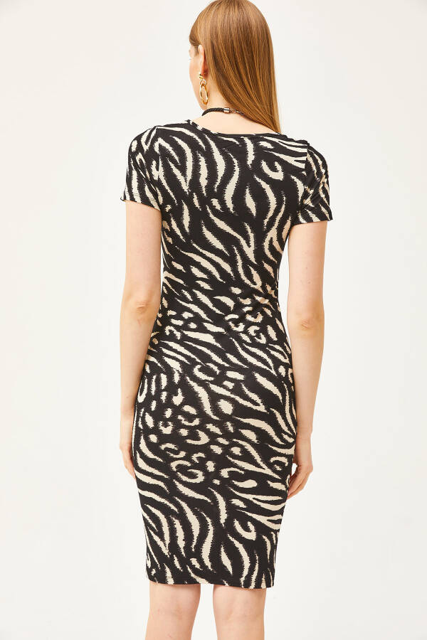 Women's Black Zebra Robe Crinkled Crystal Viscose Dress ELB-19002061 - 5