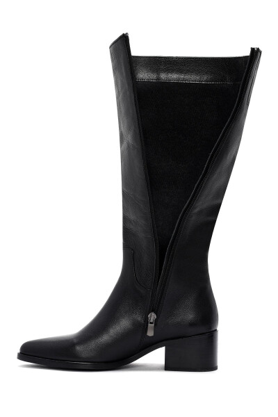 Women's Black Zipper Leather Boots (24WFD153018) - 2