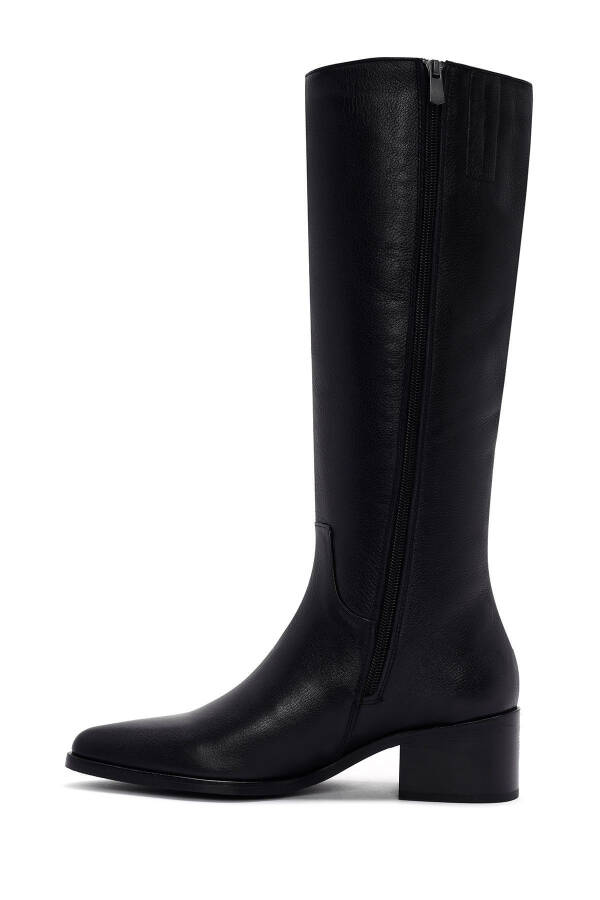 Women's Black Zipper Leather Boots (24WFD153018) - 6