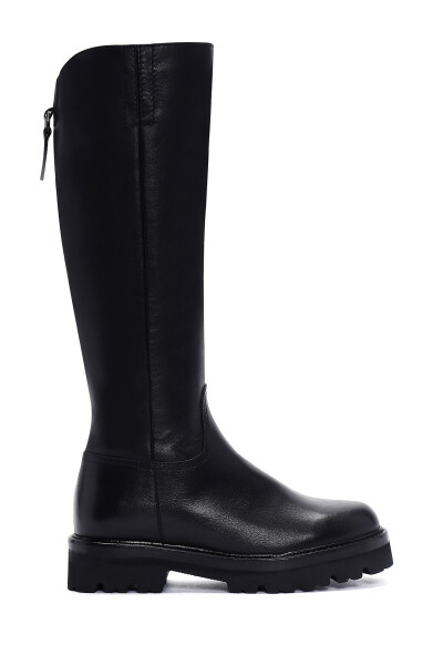 Women's Black Zipper Leather Boots 24WFD2807FT - 1