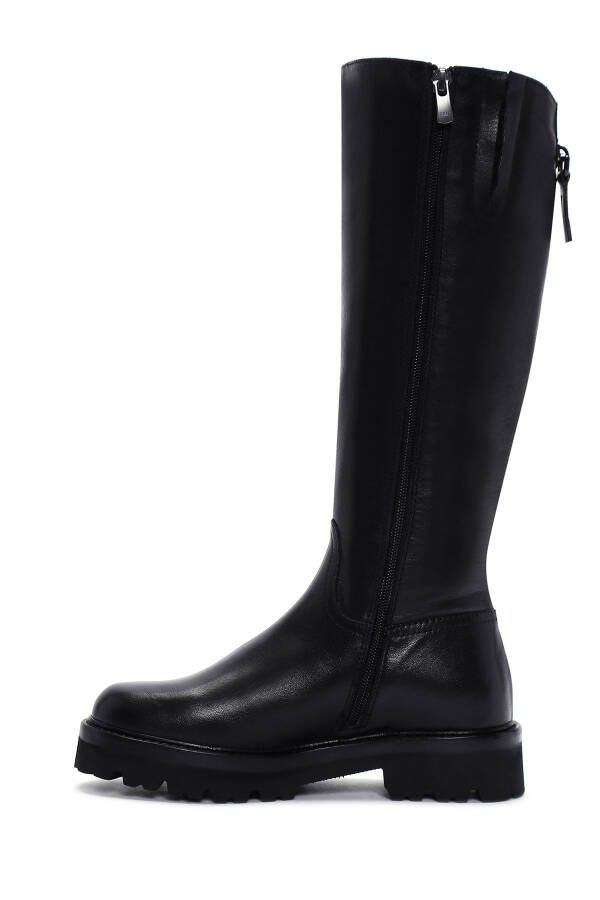 Women's Black Zipper Leather Boots 24WFD2807FT - 5