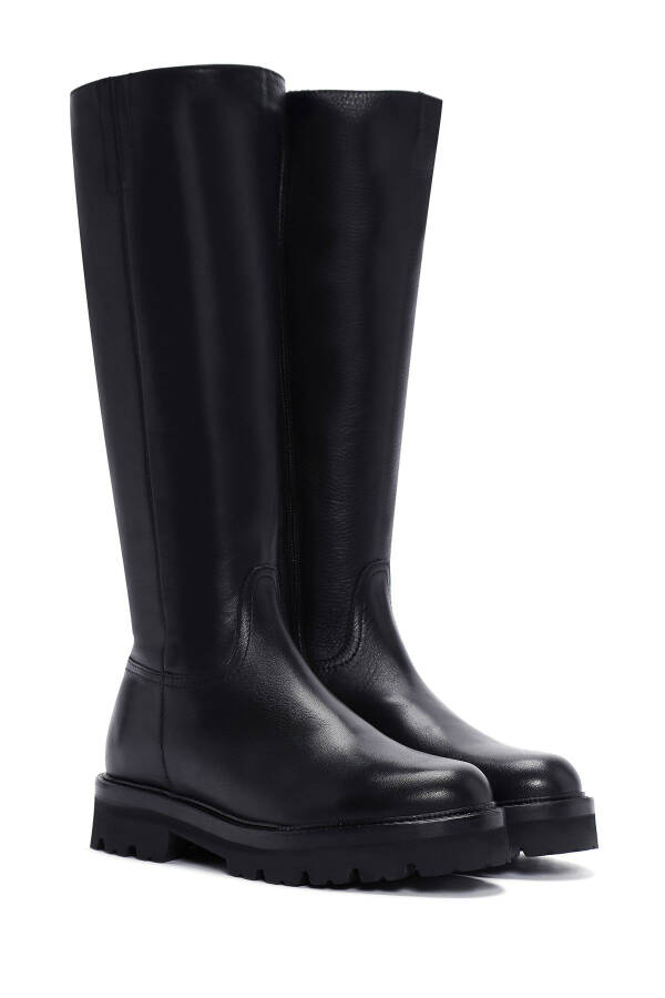 Women's Black Zipper Leather Boots 24WFD2807FT - 6