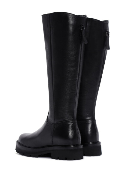 Women's Black Zipper Leather Boots 24WFD2807FT - 8