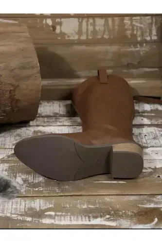 Women's Black Zippered Knee-High Heeled Boots-Brown. modanis - 7