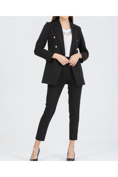 Women's Blazer Jacket Belted Pants Suit Black - 1