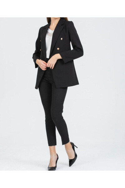 Women's Blazer Jacket Belted Pants Suit Black - 3