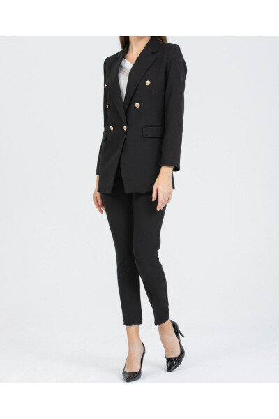 Women's Blazer Jacket Belted Pants Suit Black - 4