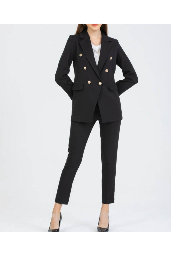 Women's Blazer Jacket Belted Pants Suit Black - 5