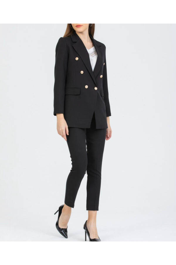 Women's Blazer Jacket Belted Pants Suit Black - 7