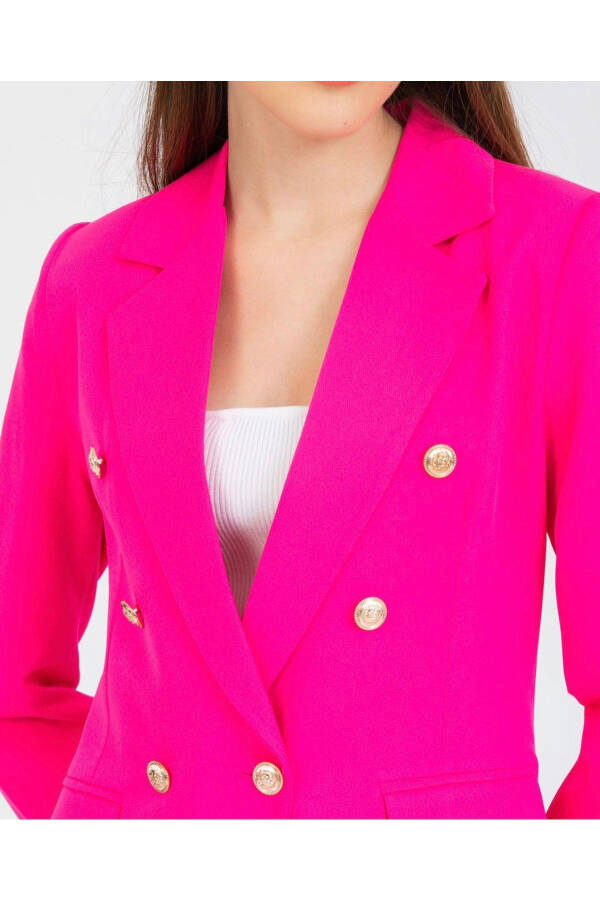 Women's Blazer Jacket Belted Pants Suit Fuchsia - 4