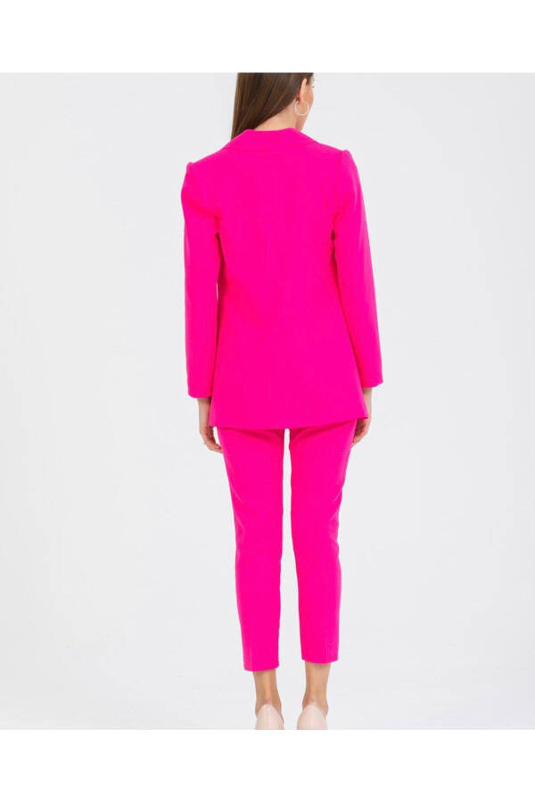 Women's Blazer Jacket Belted Pants Suit Fuchsia - 5