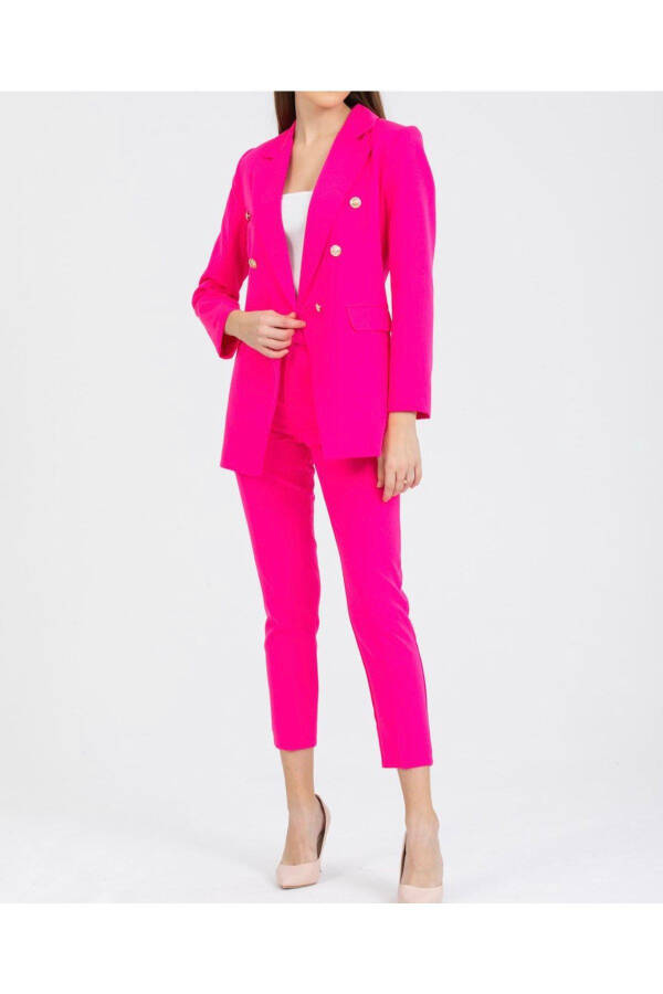 Women's Blazer Jacket Belted Pants Suit Fuchsia - 6