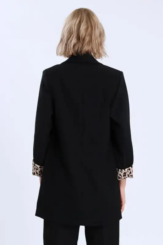 Women's Blazer Jacket with Shawl Collar and Leopard Detail - 4
