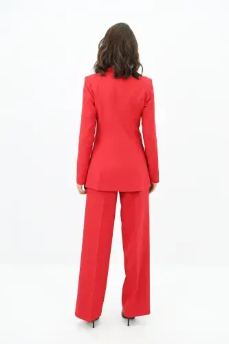 Women's Blazer Pantsuit with Palazzo Trousers 0111-23-red - 3