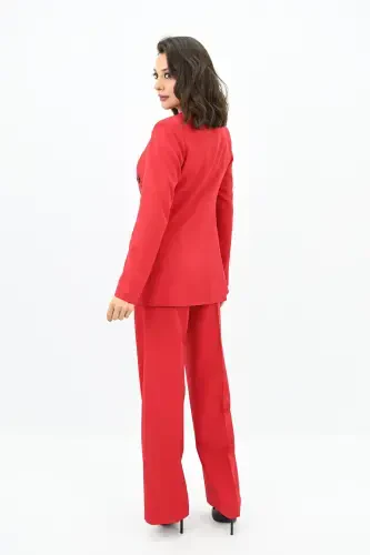 Women's Blazer Pantsuit with Palazzo Trousers 0111-23-red - 4