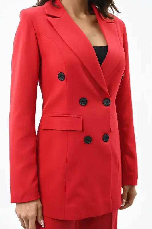 Women's Blazer Pantsuit with Palazzo Trousers 0111-23-red - 5