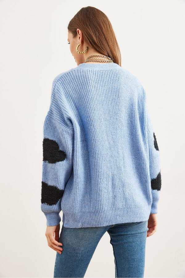 Women's Blue Cloud Detailed Soft Textured Knitted Pullover KZK-19000857 - 5