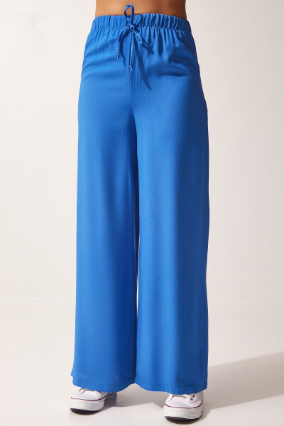 Women's Blue Cotton Viscose Palazzo Pants BV00076 - 4