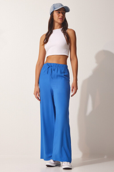 Women's Blue Cotton Viscose Palazzo Pants BV00076 - 3
