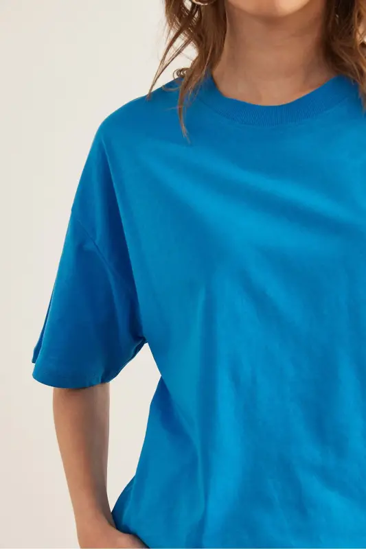 Women's Blue Crew Neck Cotton T-Shirt TSH-19000853 - 5