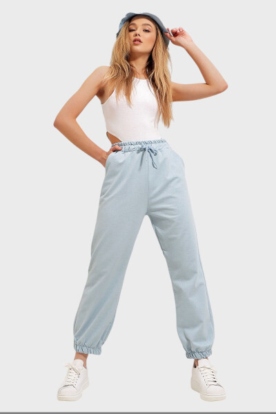 Women's Blue Cuffed Two-Thread Sweatpants ALC-Y2933 - 2