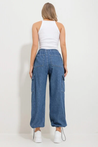 Women's Blue Elastic Waist and Cuff Cargo Jogger Pants Alc-X11759 - 6