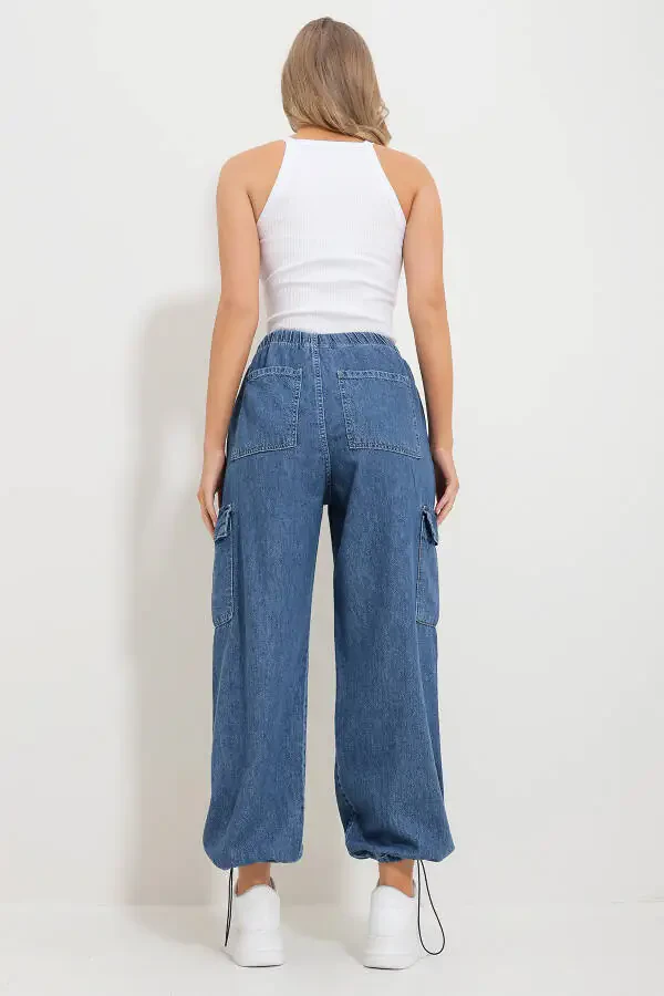 Women's Blue Elastic Waist and Cuff Cargo Jogger Pants Alc-X11759 - 6