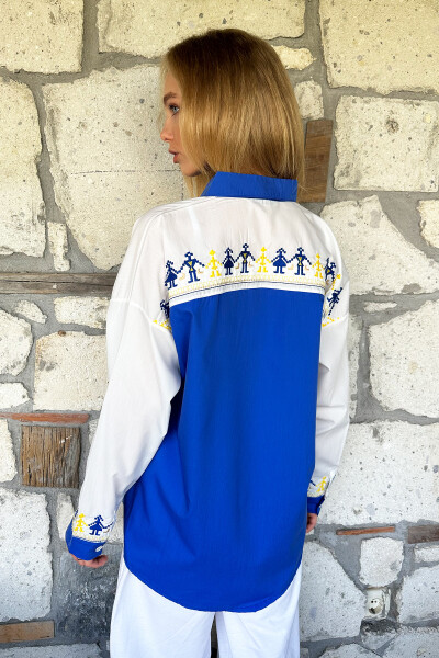 Women's Blue Embroidered Poplin Oversized Shirt ALC-X11166 - 4