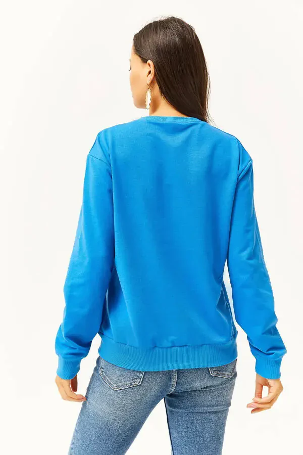 Women's Blue Eye Embroidered Seasonal Sweatshirt SWT-19000598 - 5