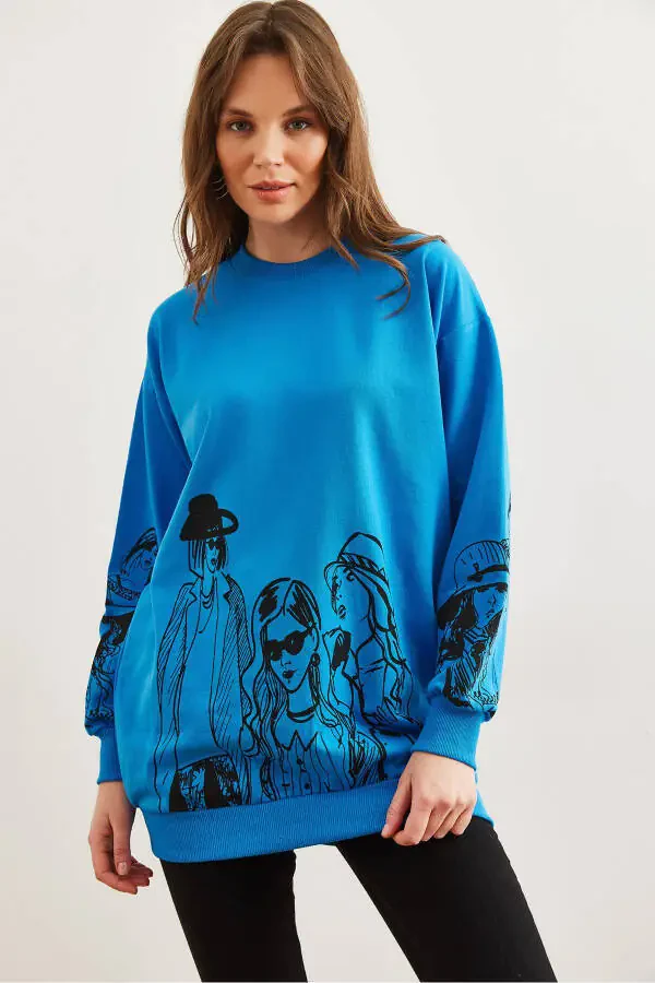 Women's Blue Figure Oversized Sweatshirt SWT-19000452 - 2