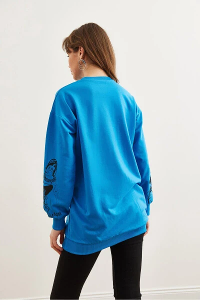 Women's Blue Figure Oversized Sweatshirt SWT-19000452 - 6