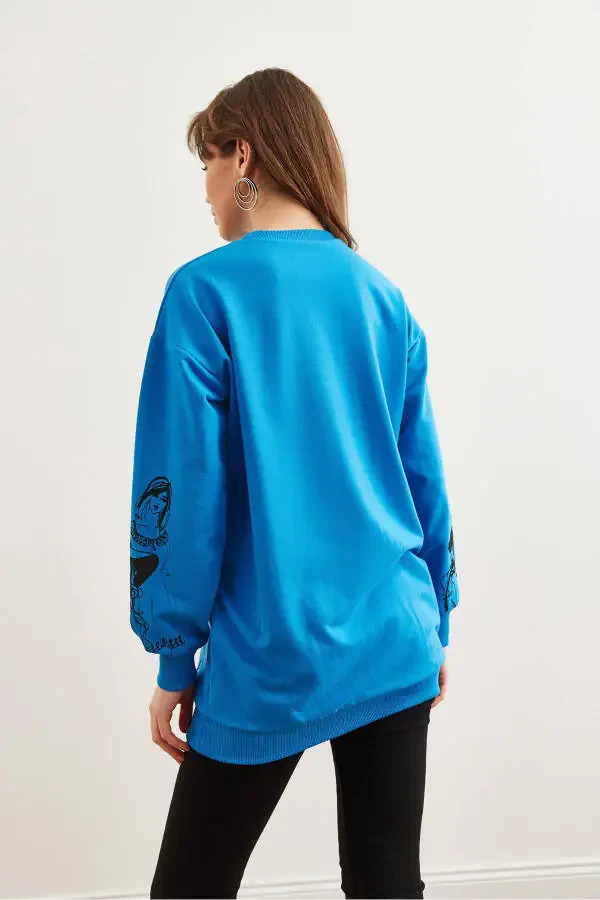 Women's Blue Figure Oversized Sweatshirt SWT-19000452 - 6