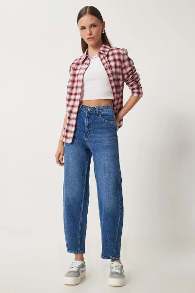 Women's Blue High Waist Baggy Jean UT00022-Blue - HAPPINESS İSTANBUL (1)