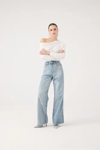 Women's Blue High Waist Wide Leg Carino Jeans - HOLLY LOLLY (1)