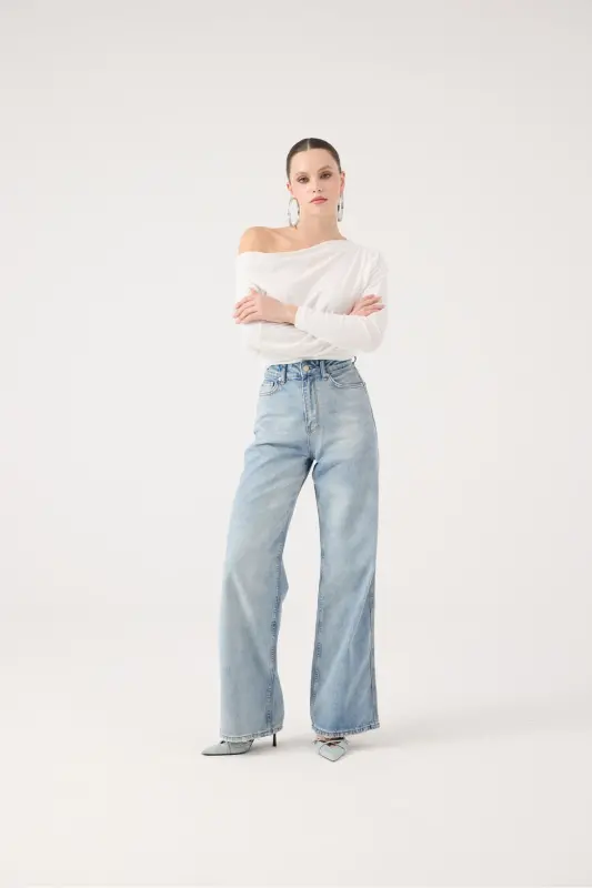 Women's Blue High Waist Wide Leg Carino Jeans - 2