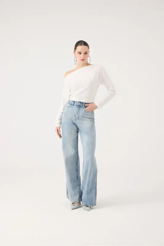 Women's Blue High Waist Wide Leg Carino Jeans - 5