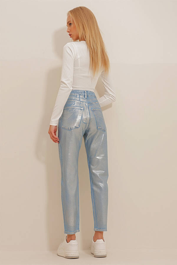 Women's Blue High Waisted Foil Coated Mom Jeans ALC-X10967 - 6