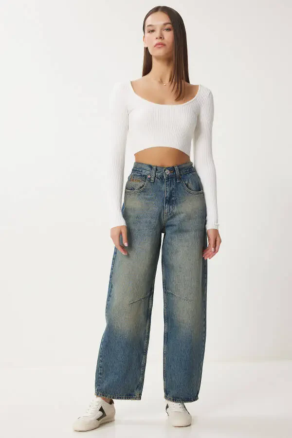 Women's Blue High-Waisted Light Wash Baggy Jeans UT00027 - 1