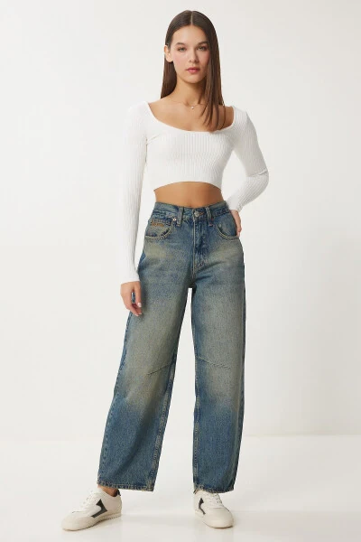 Women's Blue High-Waisted Light Wash Baggy Jeans UT00027 - 3