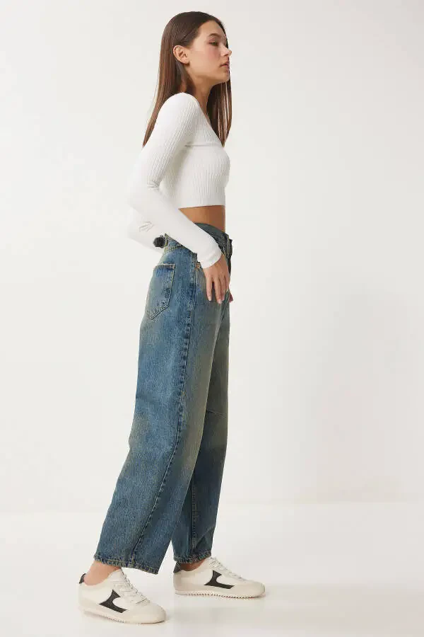 Women's Blue High-Waisted Light Wash Baggy Jeans UT00027 - 4