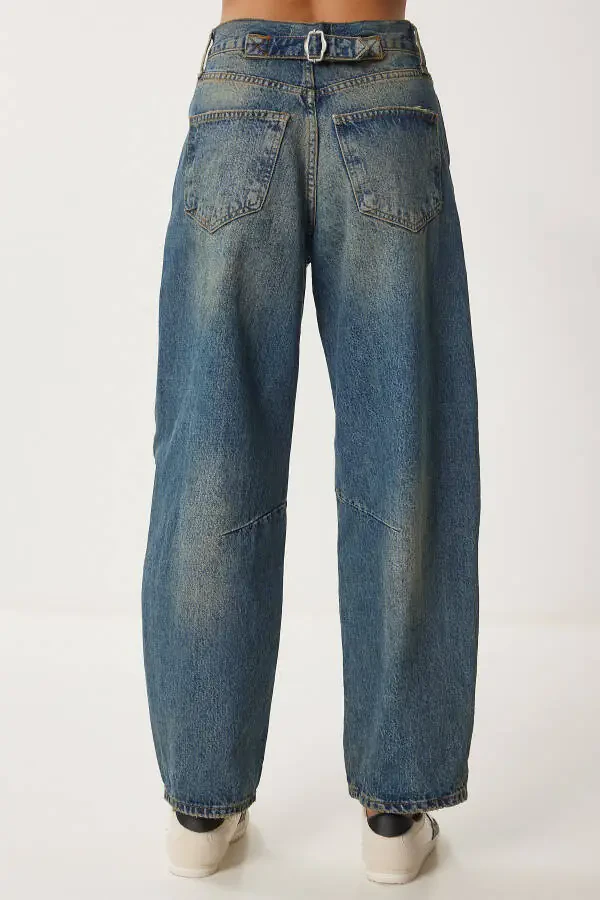 Women's Blue High-Waisted Light Wash Baggy Jeans UT00027 - 8